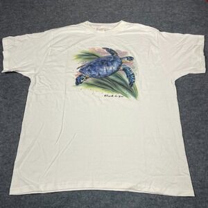 VTG Champ Sportswear T‎ Shirt Mens XL White Turtle Belize Ocean Y2K Baggy Retro